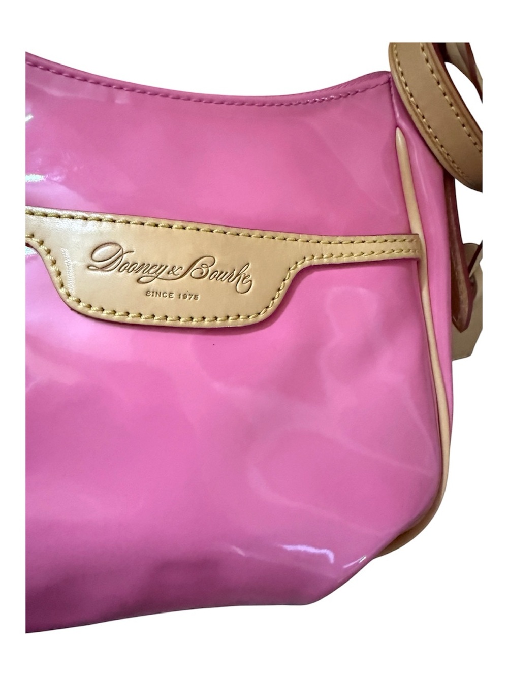 Dooney & Bourke Pink Patent Crossbody with Tan Trim - Picture 3 of 13